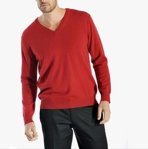 Columbia reddish_orange Cashmere blend Classic Pullover V-Neck Sweater